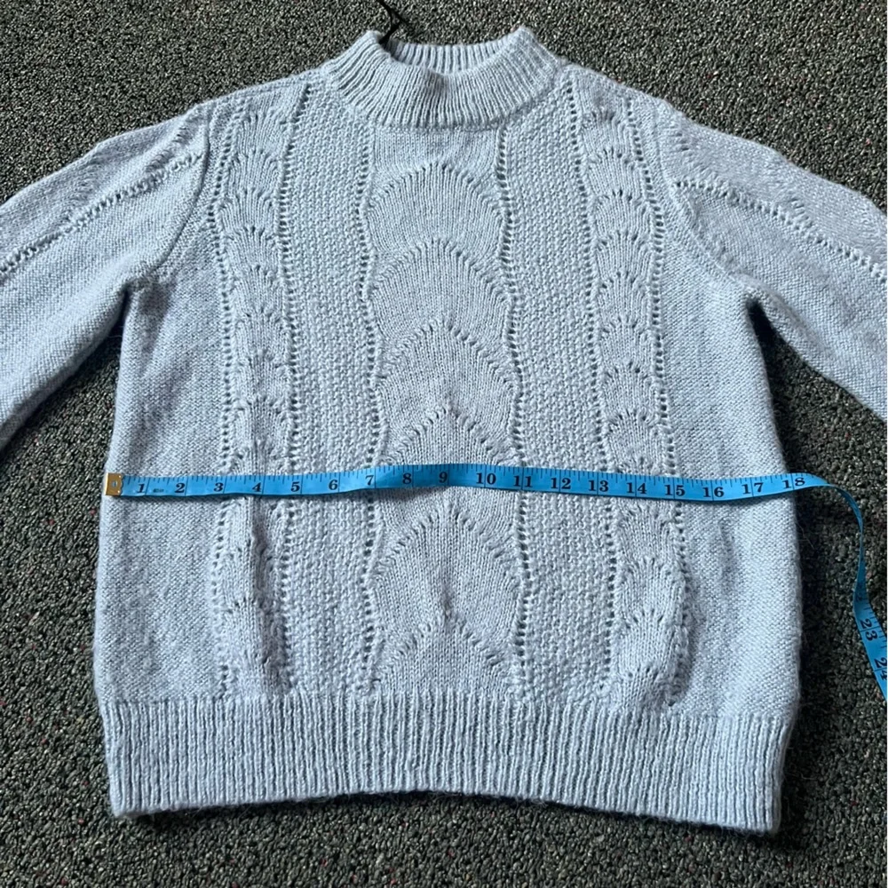 H&M Baby Blue Pastel Mockneck Baggy Sleeve Hole Knit Acrylic Mohair Wool Sweater